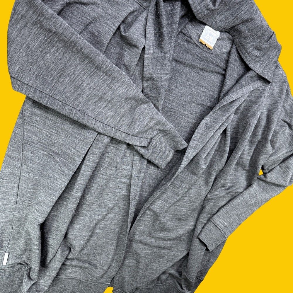 Icebreaker Cardigan Women S/M Gray Merino Wool Cowl Open Front Layering Cozy